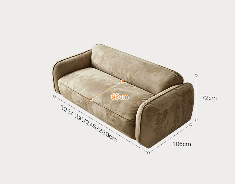 Ollie Two Seater Mini Sofa, Velvet side view and sofa proportion