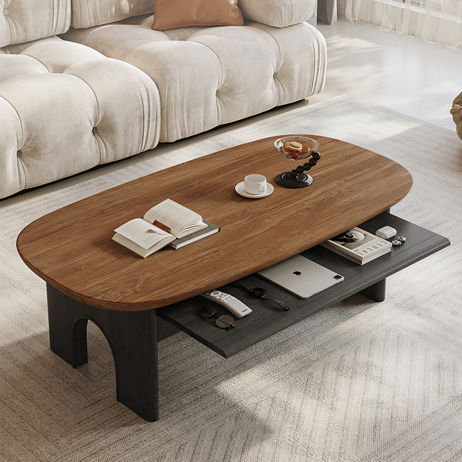 Knight Coffee Table With Storage, Wood, Oval styled for for living room