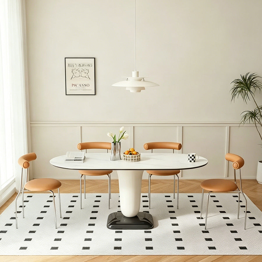 Elmer Dining Table lifestyle view with marble dining table modern