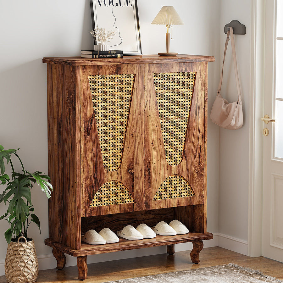 Crusoe Rattan Shoe Cabinet styled for for hallway