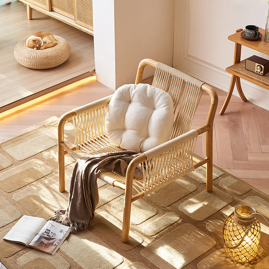 Zubkov Lounge Chair, Rattan & Solid Wood, Oak styled for accent chair