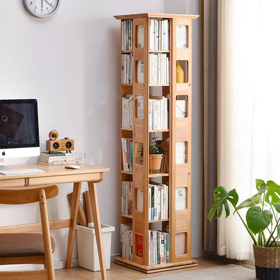 Bartholomew Rotating Bookshelf, Magazine Rack, Solid Wood