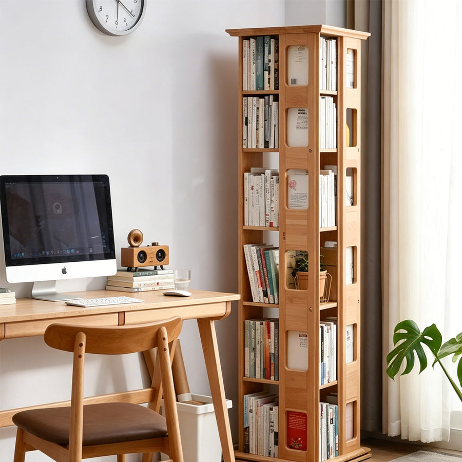 Bartholomew Rotating Bookshelf, Magazine Rack, Solid Wood