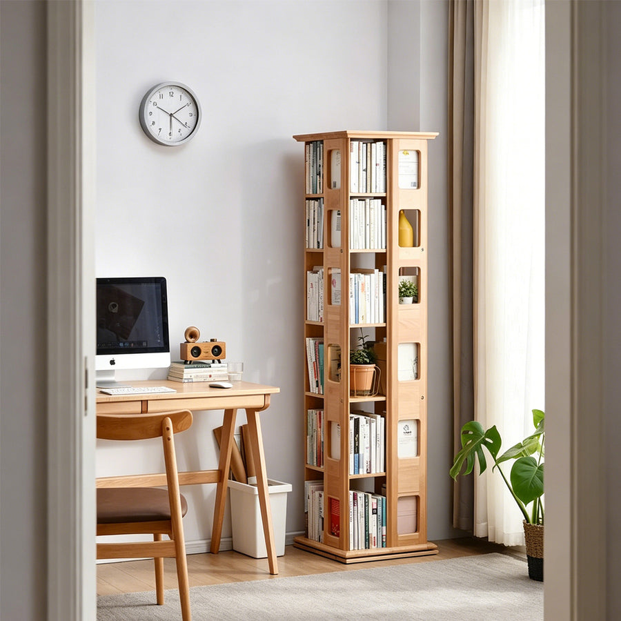 Bartholomew Rotating Bookshelf, Magazine Rack, Solid Wood