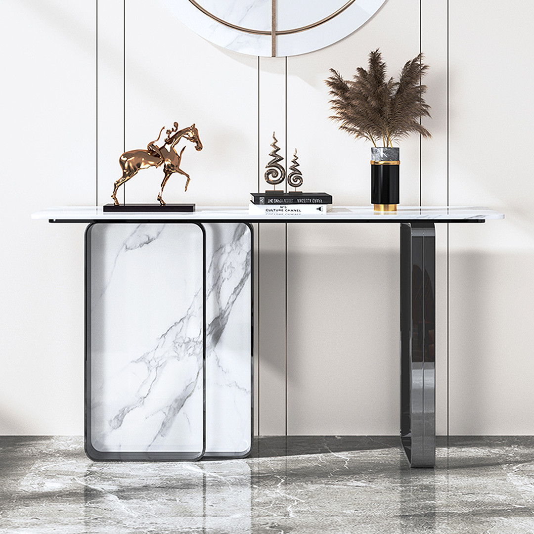Luxurious Aeta Console Table With Stone Top And Gold Frame | Rit Concept