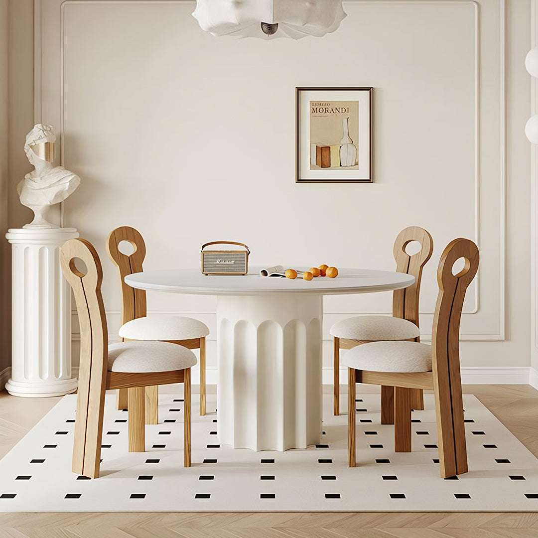 Heman Round Dining Table, White & Cream