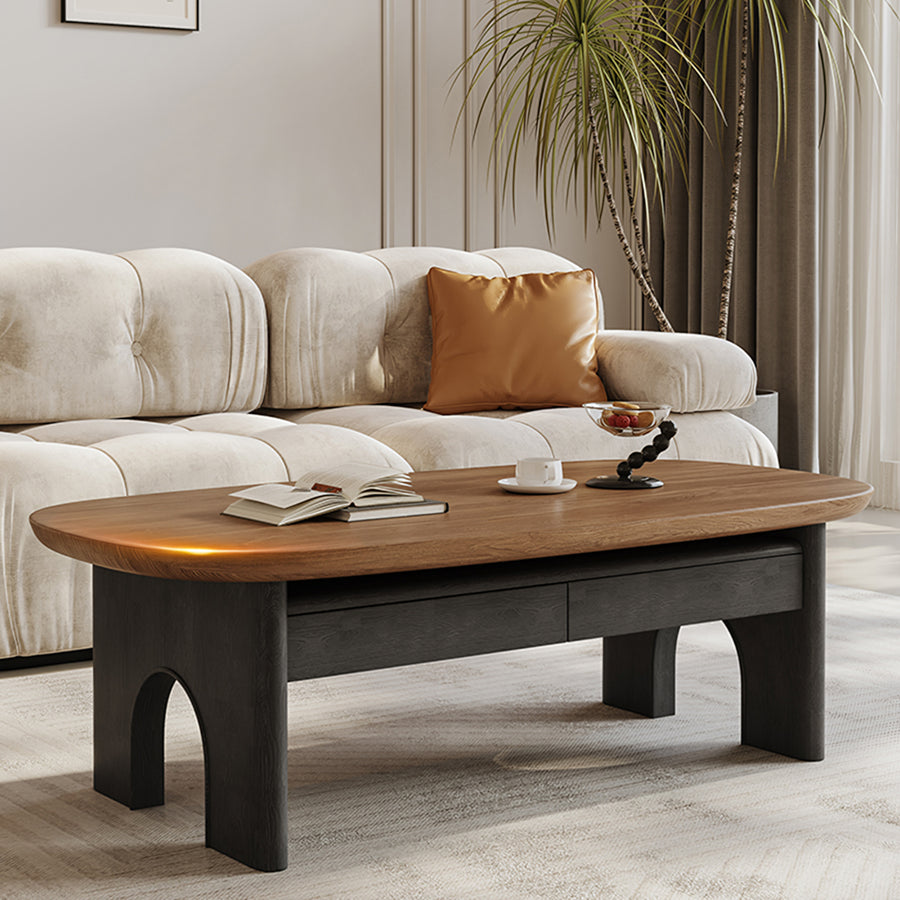 Knight Coffee Table With Storage, Wood, Oval - knight oval coffee table