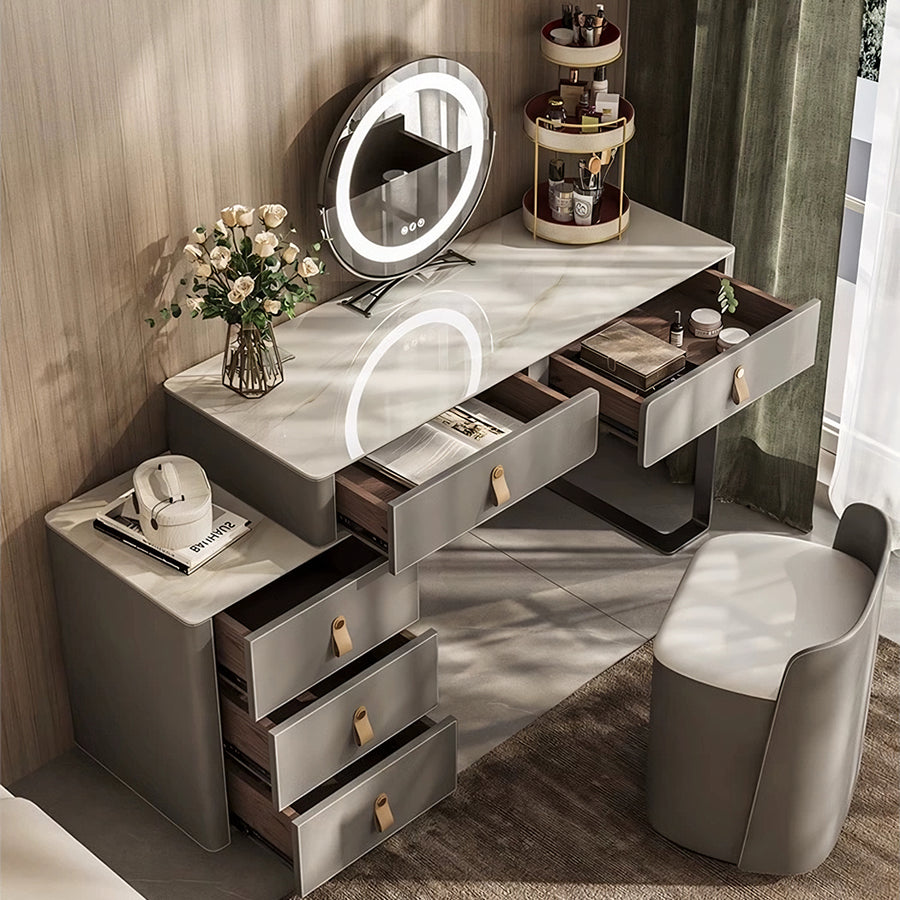 Hall Dressing Table With LED Mirror storage detail and media unit finish