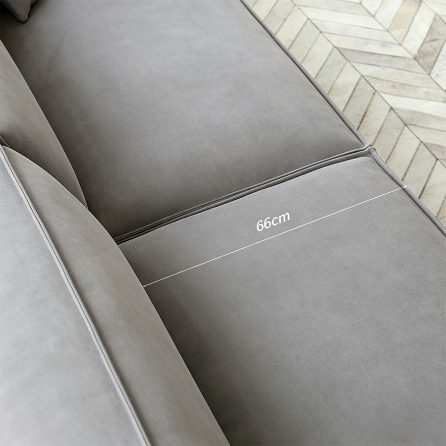 Fanny Two Seater, Three Seater, Four Seater Sofa, Suede upholstery and cushion detail