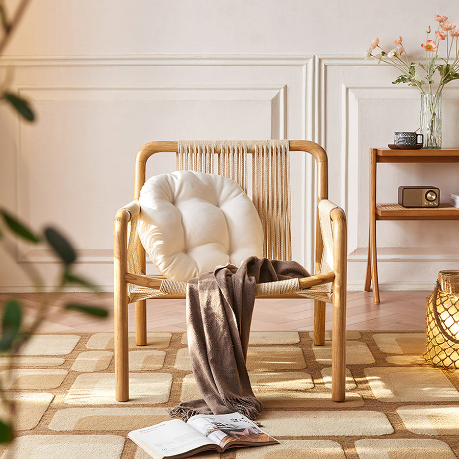 Zubkov Lounge Chair, Rattan & Solid Wood, Oak detail view for armchair for living room
