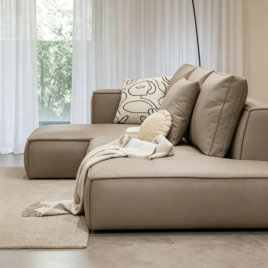 Zora Four Seater Corner Sofa, Real Leather, Beige