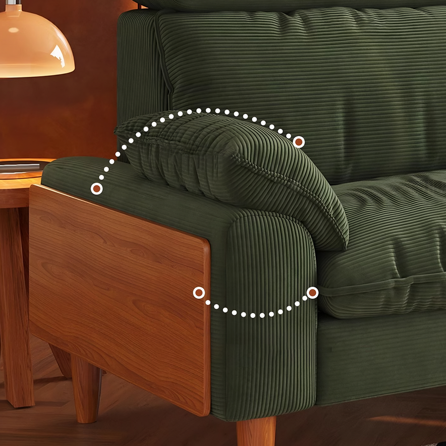 Rodríguez Two Seater, Three Seater, Four Seater Corduroy Sofa, Green, Ash Wood product image 7
