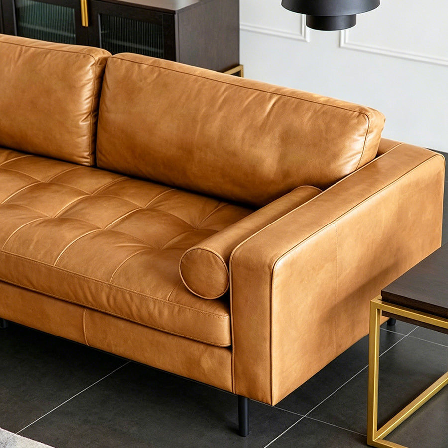 Fuller Brown Two Seater, Three Seater Sofa, Real Leather compact living room seating idea