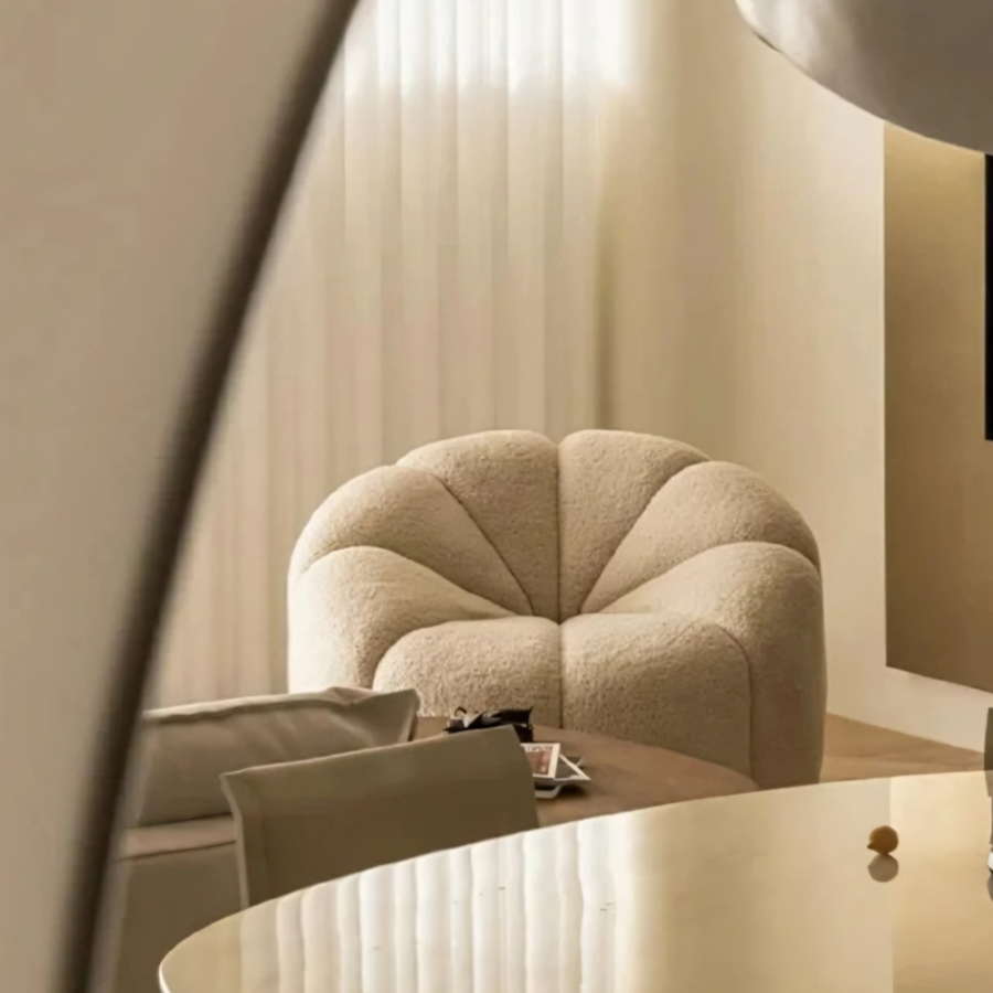 Grace Pumpkin Armchair, White Boucle in a modern UK home