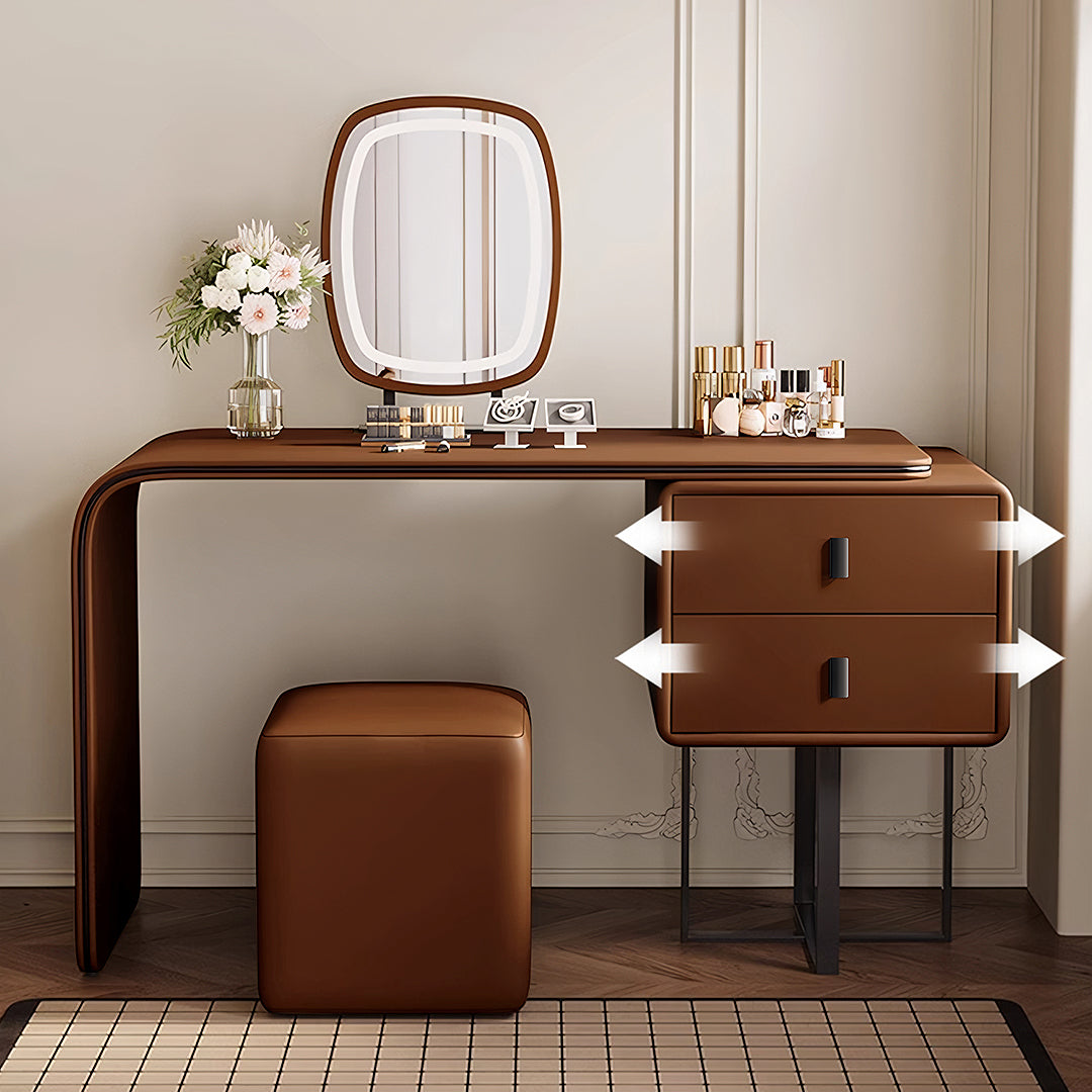 brown dressing table chair Homy Casa Charlte Suede Brown Suede Modern Beige Upholstered Vanity Chair-Perfect For Bedrooms and Living Rooms