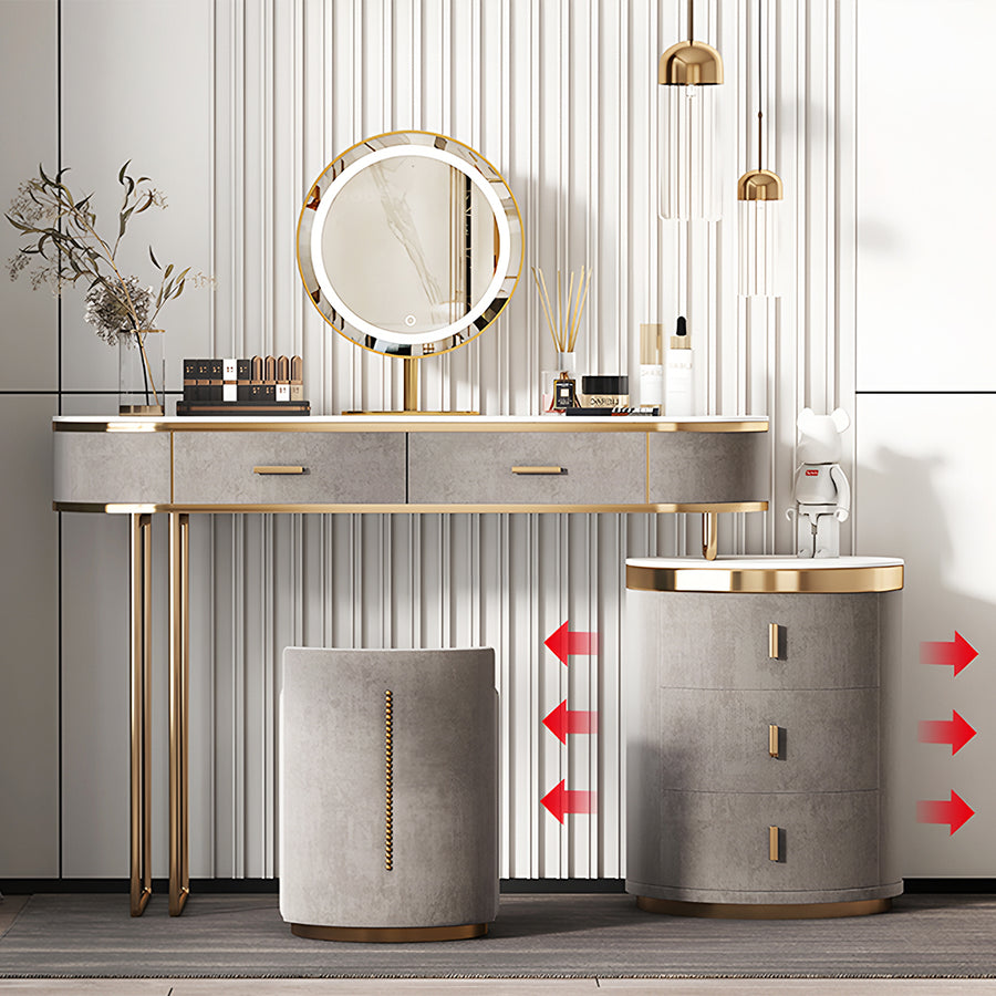 Zoey Dressing Table With LED Mirror storage detail and media unit finish