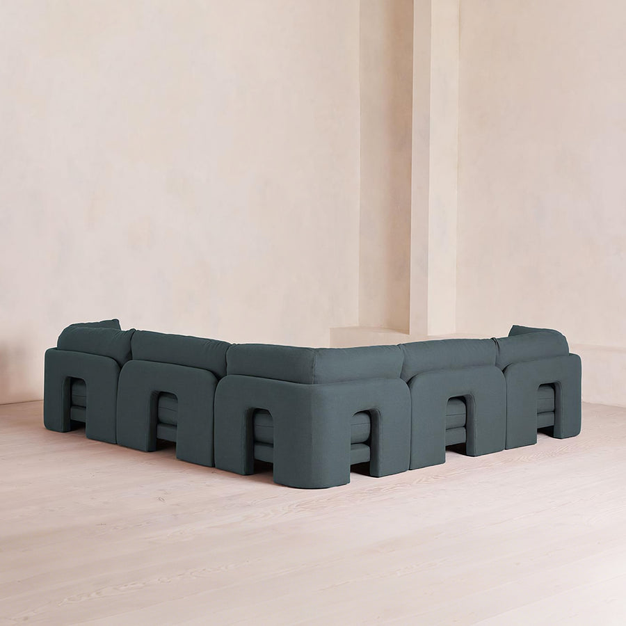 Dominguez L Shape Four Seater Sofa, Modular Corner Sofa, Boucle detail view for l shape four boucle chaise sofa