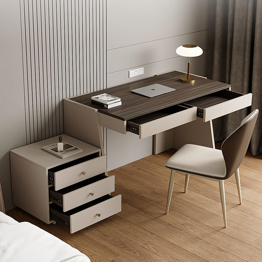 Dmitri Small Office Desk With Chest Of Drawers, Wood detail view for home office desk UK
