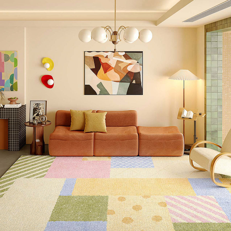 Lacey Grid Patchwork Rug in a modern UK home