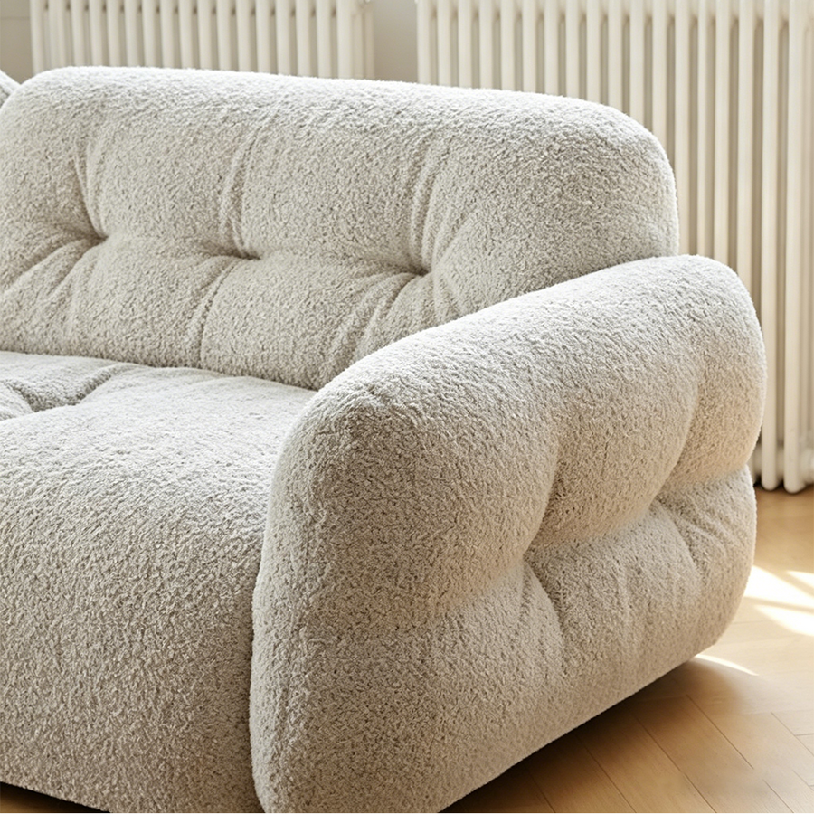 Hilda Two Seater,Three Seater Sofa, Boucle, Off White upholstery and cushion detail