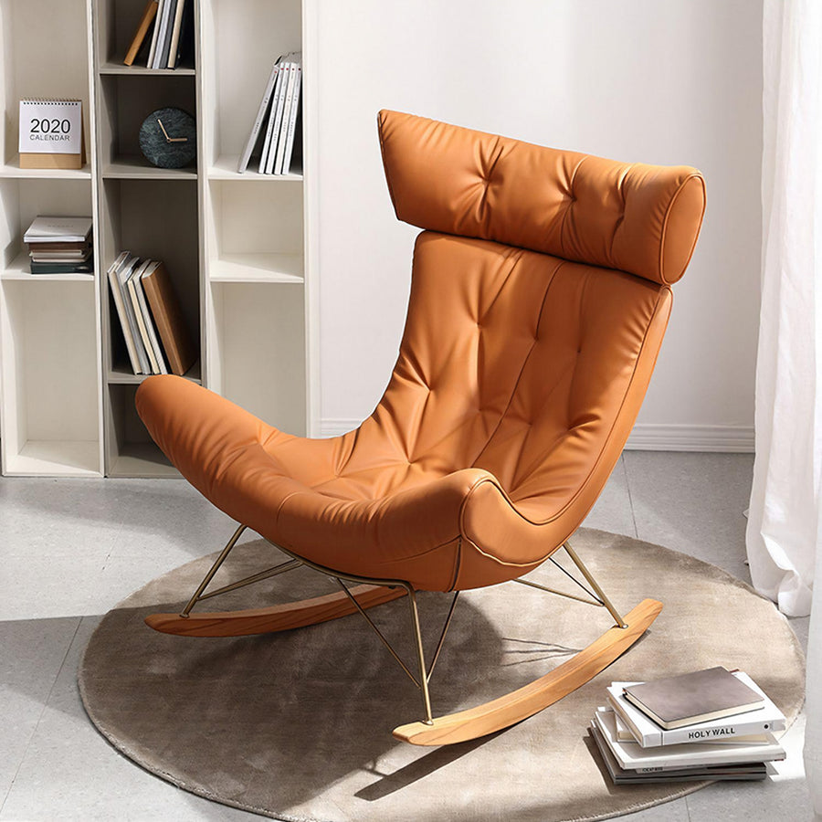 Anwar Rocking Chair With Footstool, Orange Leather in a modern UK home