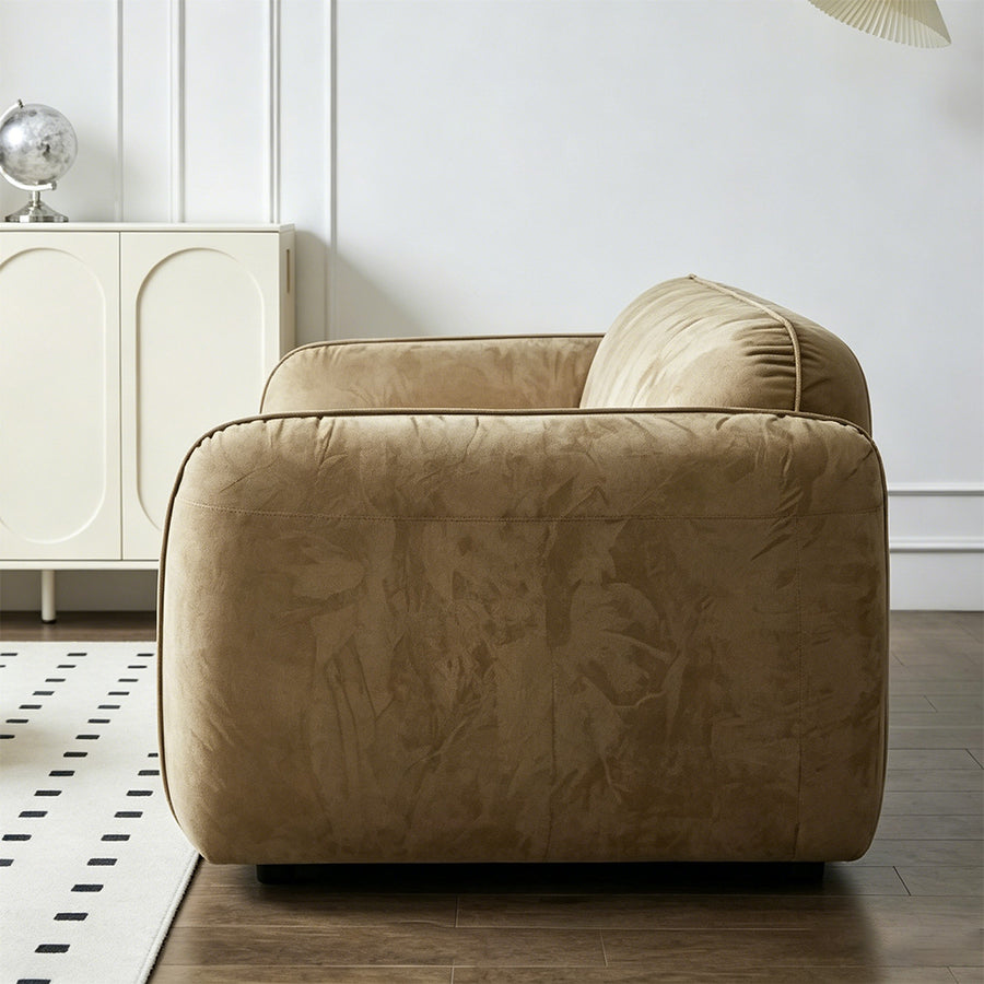 Ollie Two Seater Mini Sofa, Velvet upholstery and cushion detail