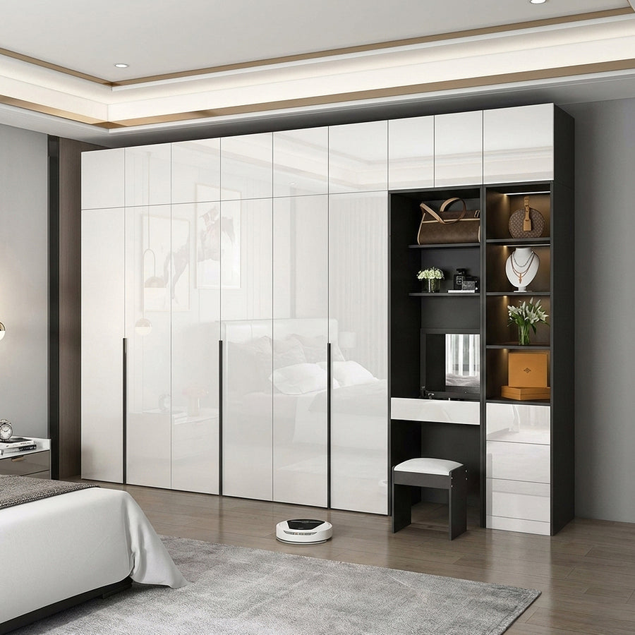 Bianchi Corner Wardrobe, L Shape Wardrobe With Dressing Table front view as a modern dressing table