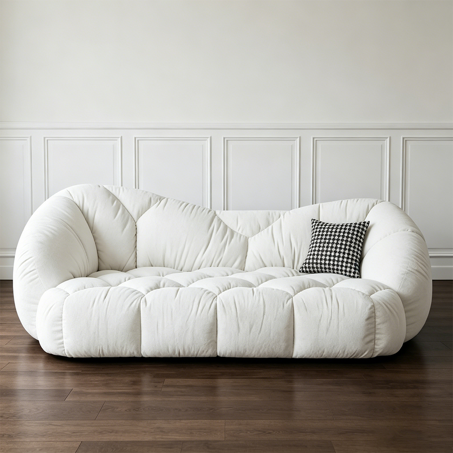 Owen Marshmallow Two Seater Sofa, OFF White, Real Leather compact living room seating idea