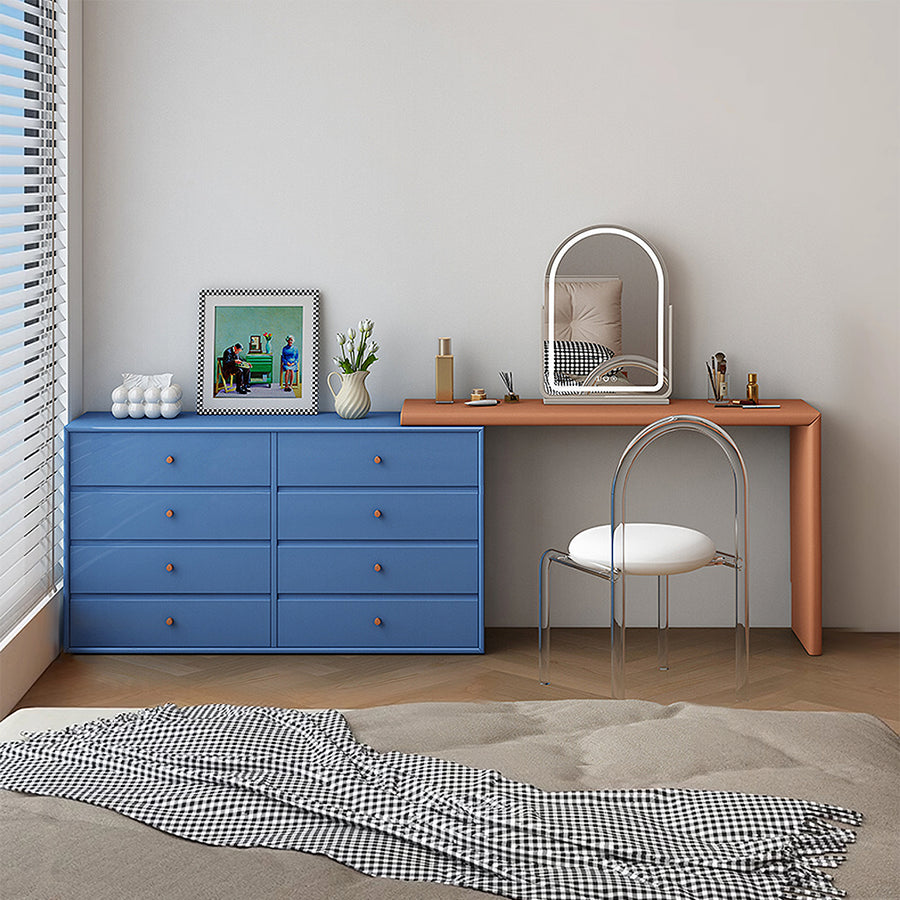 Nair Corner Dressing Table With LED Mirror, Macaroon Colour front view as a media unit
