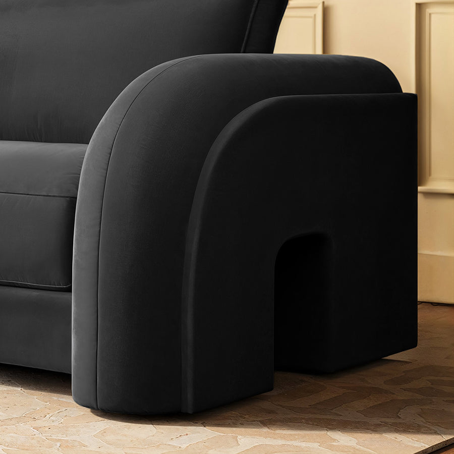 Afolabi Curved Two Seater Sofa, Velvet compact living room seating idea
