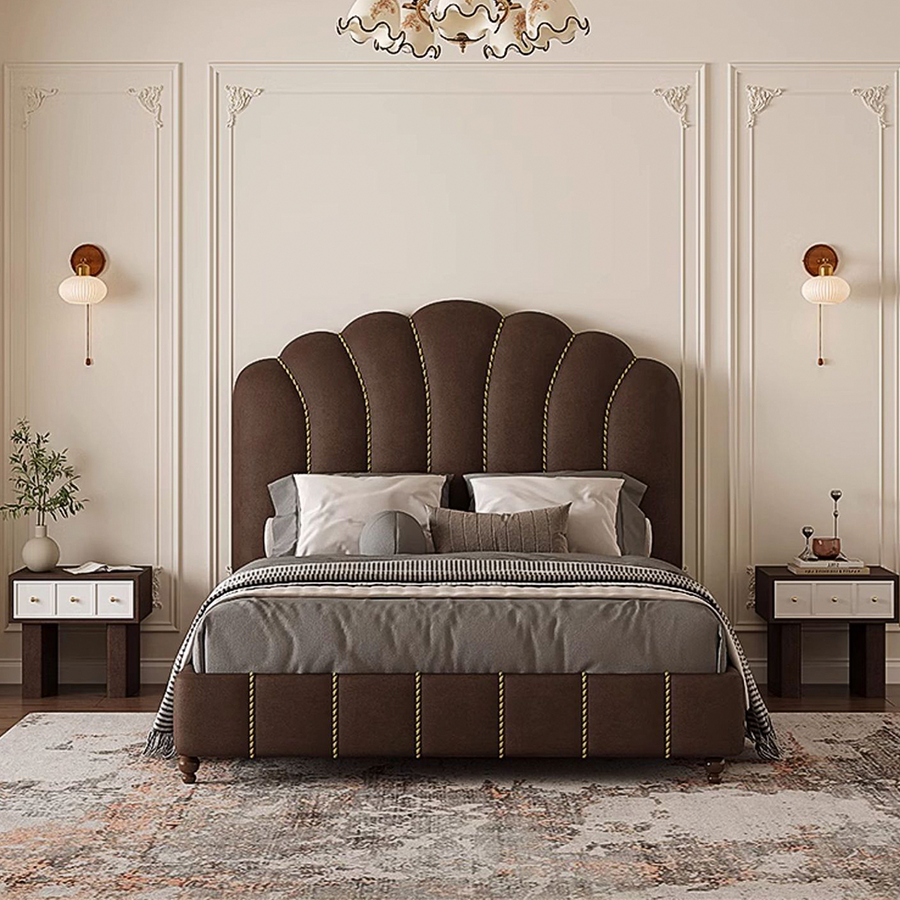 Leocadia King Size Bed, Super King Size Bed, Velvet detail view for bedroom storage bed
