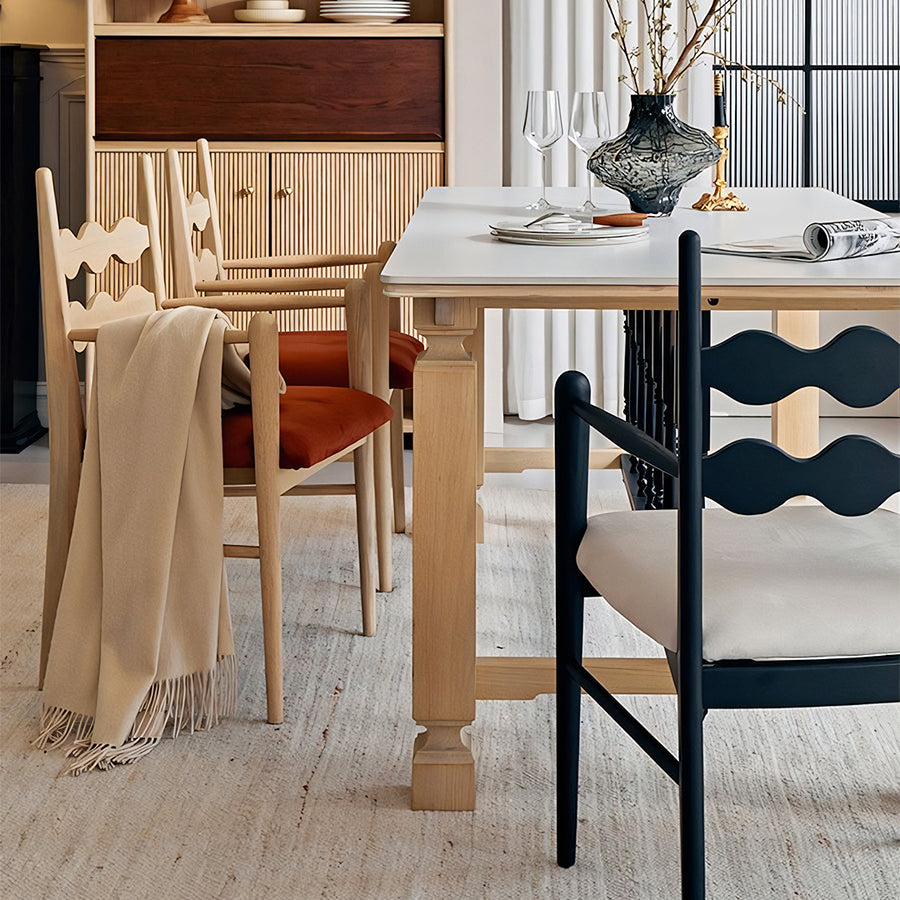 Jiro Dining Chair With Arms, Sold Wood detail view for modern dining chairs UK