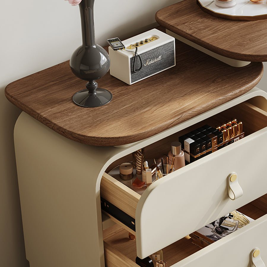 Stewart Dressing Table With Chest Of Drawers & Round Mirror, Solid Wood room setting for TV storage
