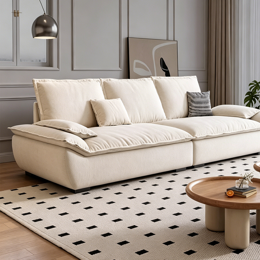 Rowan Two Seater & Three Seater Sofa, Cotton Linen side view and sofa proportion