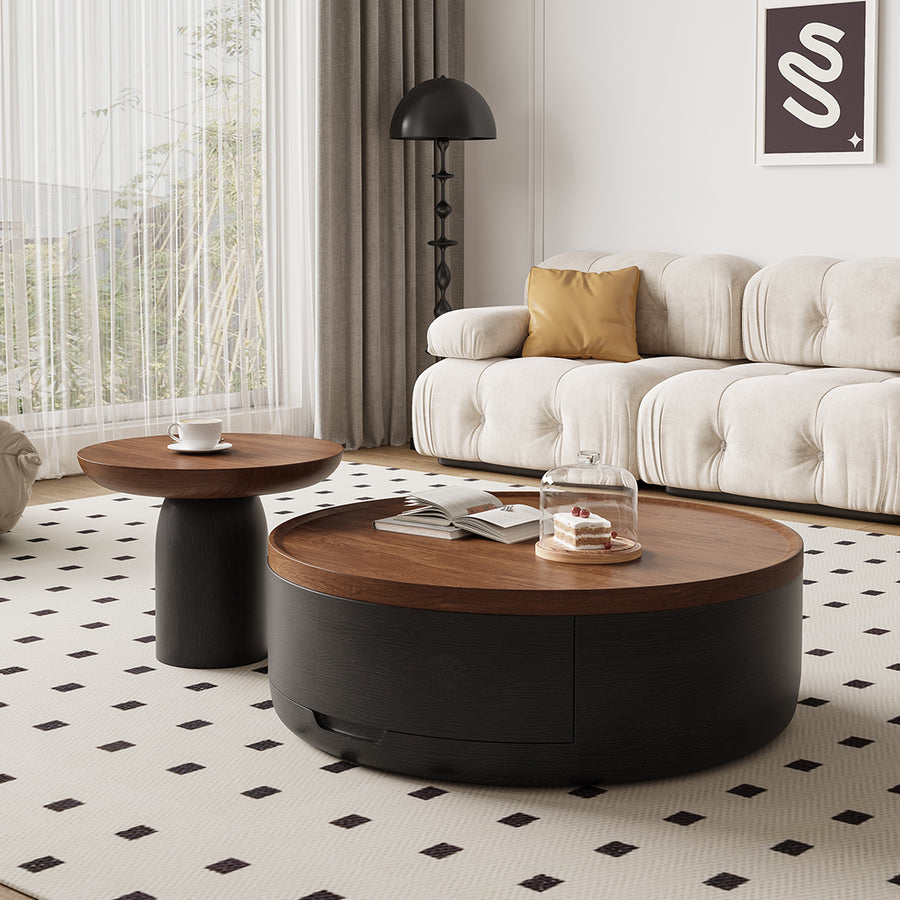 D'Angelo Round Coffee Table Set With Storage detail view for d angelo round coffee table for living room