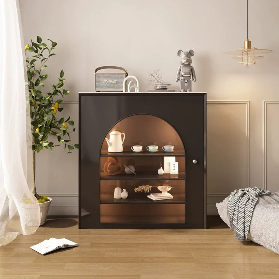 Amanda Slim Sideboard With Glass Door, Black