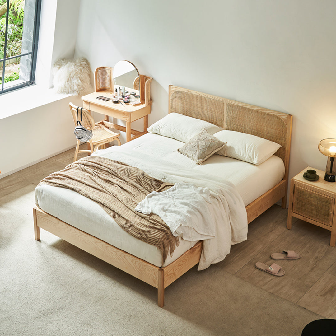 Mason King Size Bed, Superking Size Bed, Rattan & Solid Wood, Oak