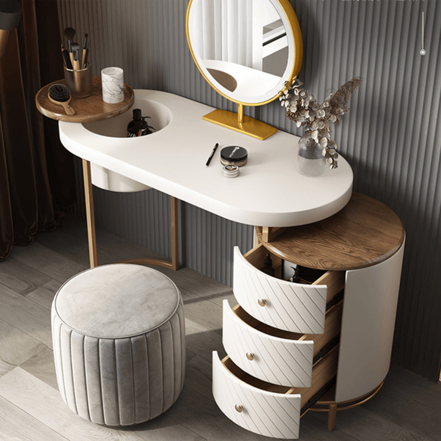 Tandy Dressing Table, Green/ White/ Black And Gold room setting for TV storage