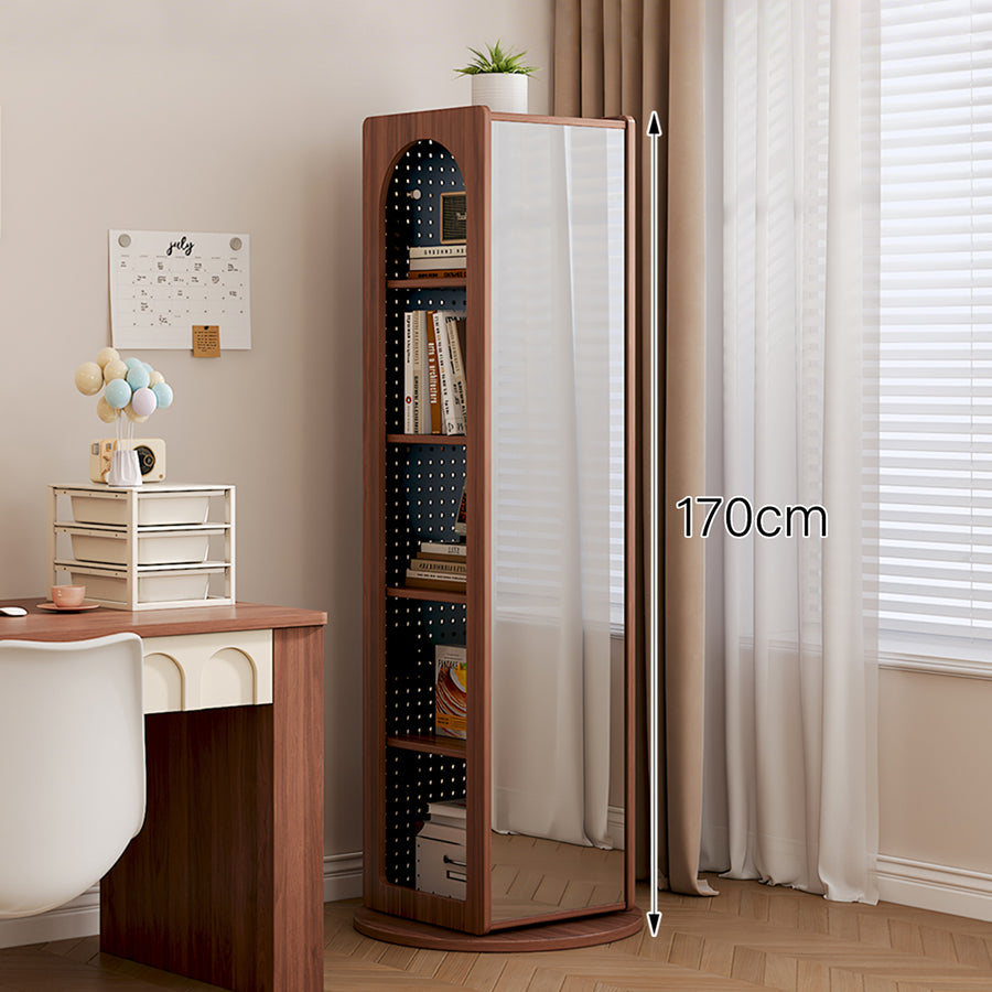 Correa Rotating Bookshelf, Freestanding Shelving Unit With Full Length Mirror detail view for for living room