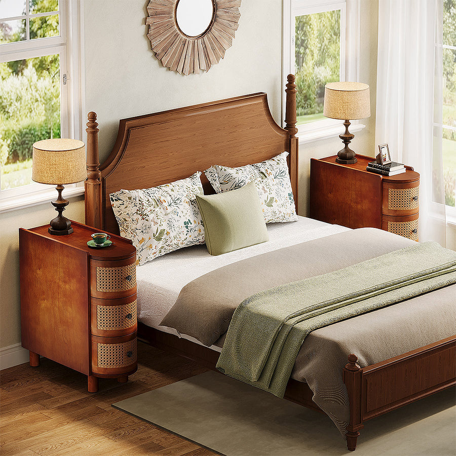 Josephine Rattan Side Table styled for storage furniture for living room