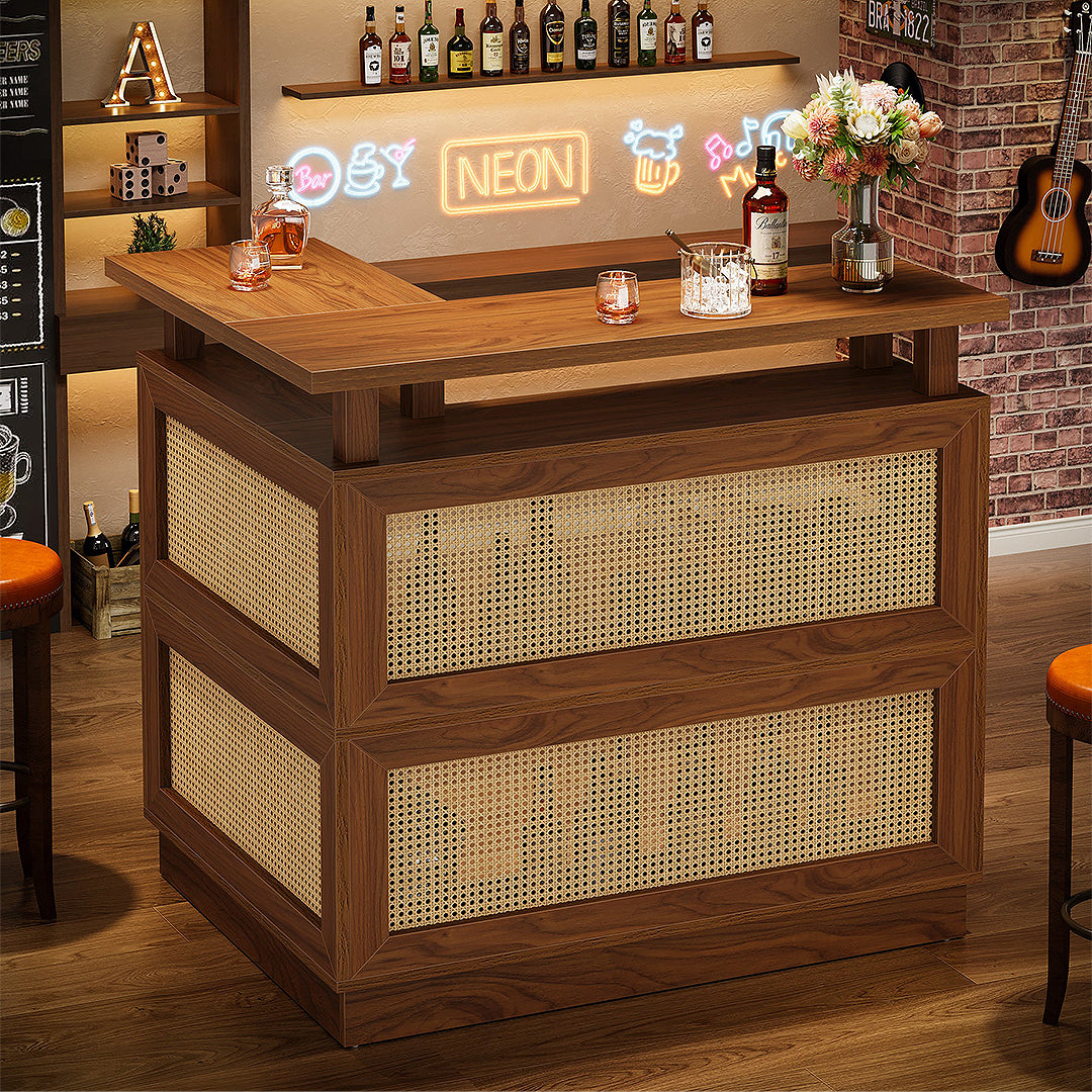 Hudson L-Shaped Corner Bar, Rattan Bar Table Liquor Cabinet – Rit Concept