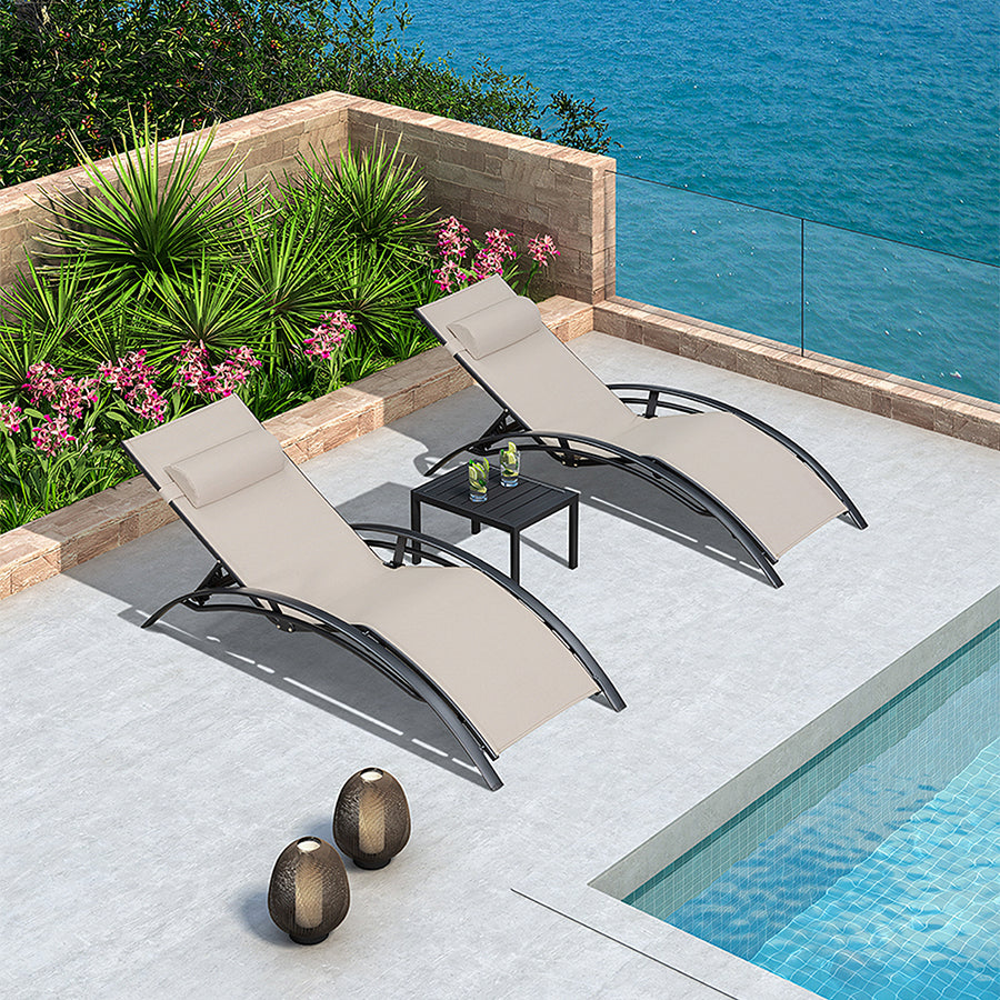 Chappell Reclining Sun Lounger With Pillow, Outdoor detail view for lounge chair UK