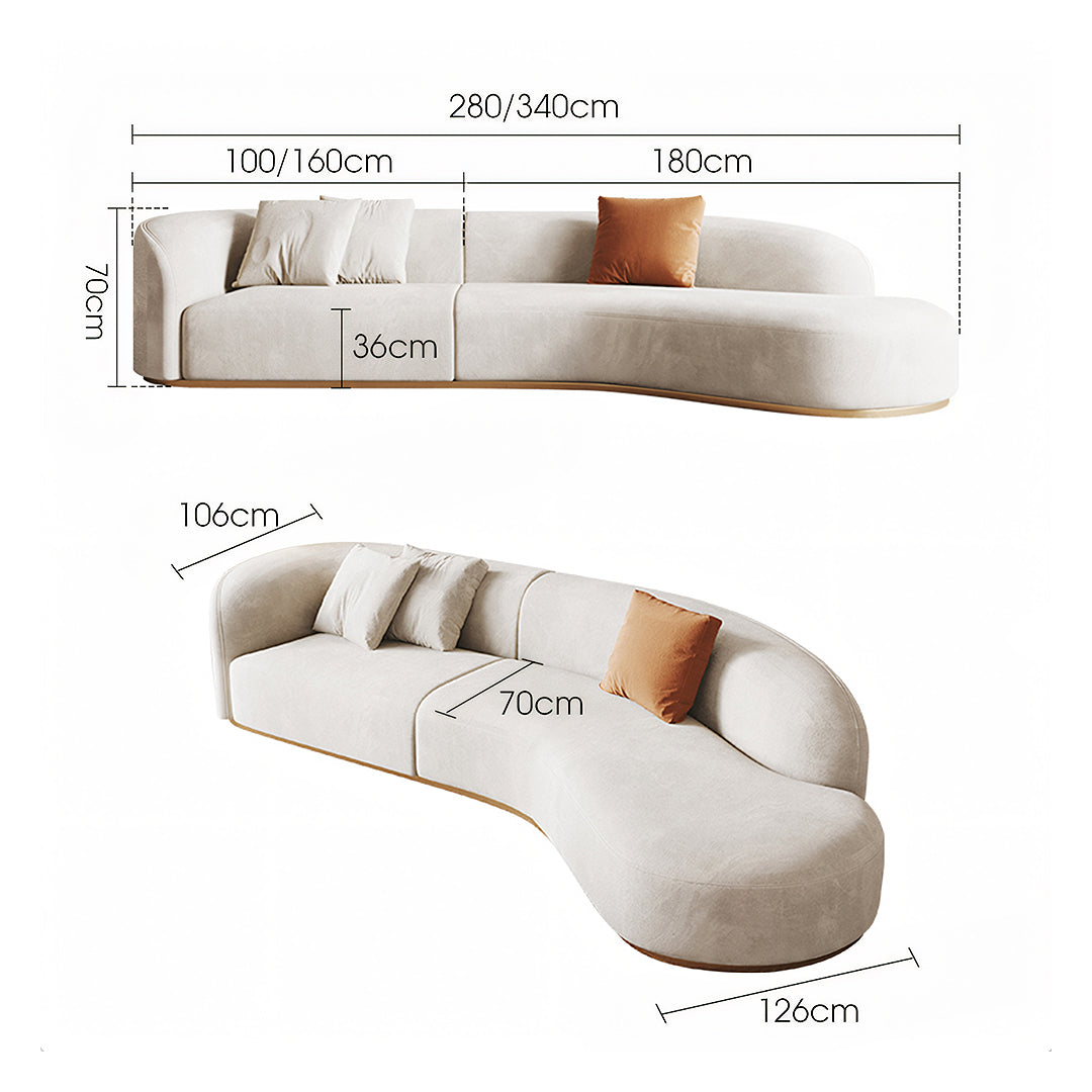 Welby Three Seater, Four Seater Curved Sofa, Velevt