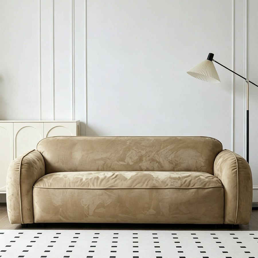 Ollie Two Seater Mini Sofa, Velvet lifestyle view with modern two seater sofa
