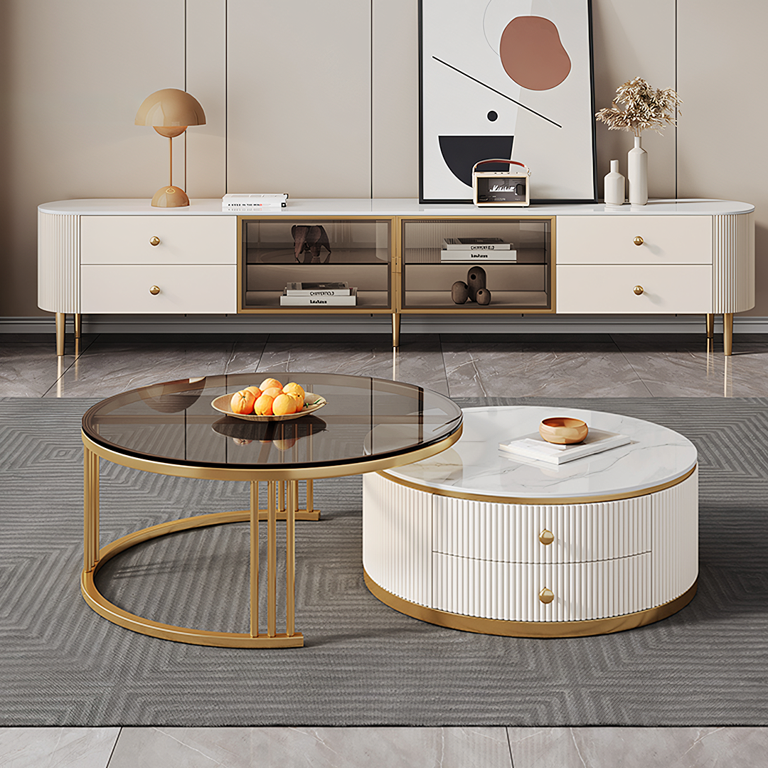 Berlinda Nesting Coffee Table Set, White & Gold-Ritconcept-Rit Concept