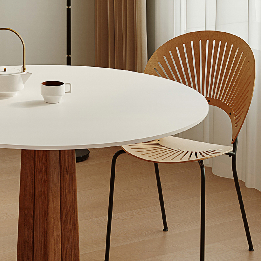 Percival White Round Dining Table front view as a wooden dining table