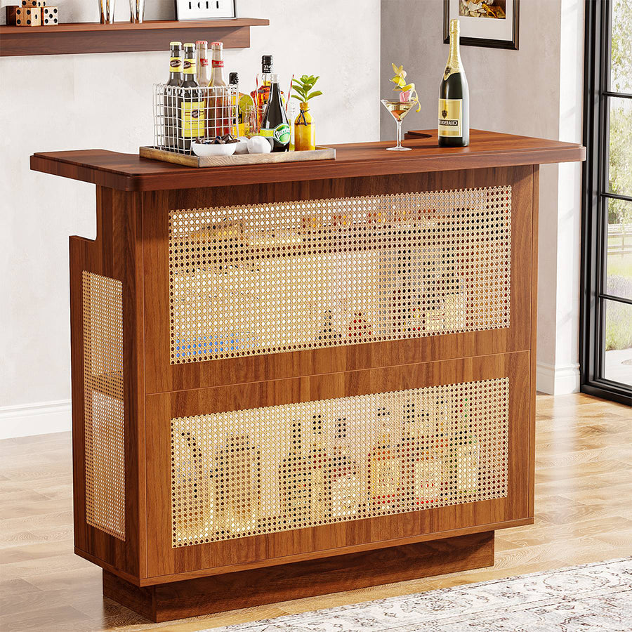 Gatsby Rustic Rattan Home Bar, Wine Bar Cabinet With Stemware Racks - rattan wine cabinet UK