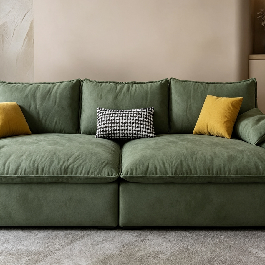 Sawyer Single Seater, Two Seater, Three Seater, Four Seater, Five Seater Sofa, Green upholstery and cushion detail