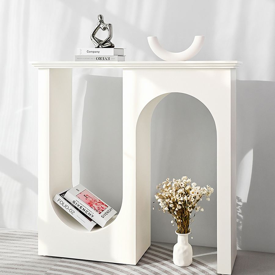 Hadza U Shape Console Table, White detail view for for living room