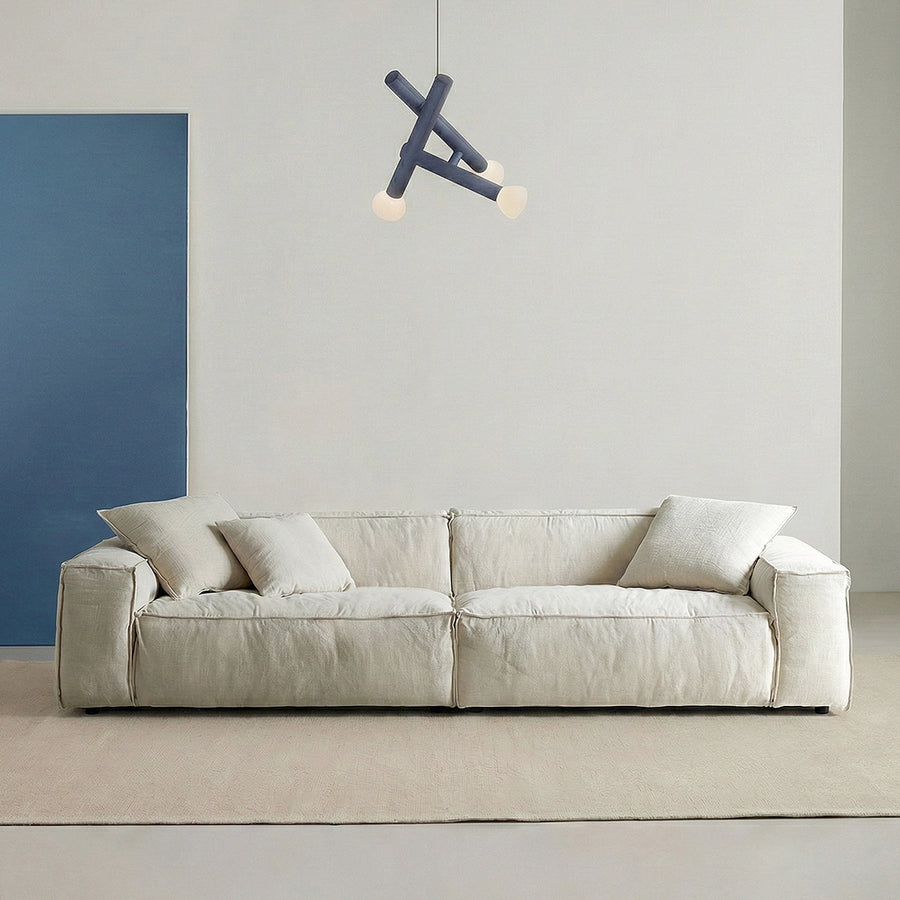Dino Three Seater Sofa lifestyle view with linen 3 seater sofa